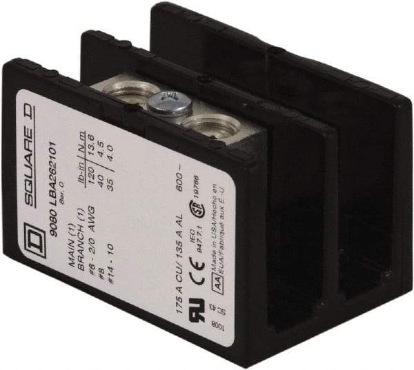 Square D - 2 Poles, 250 (Aluminium), 310 (Copper) Amp, Phenolic Power Distribution Block - 600 VAC, 1 Primary Connection - Industrial Tool & Supply