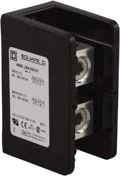 Square D - 1 Pole, 150 (Copper) Amp, Phenolic Power Distribution Block - 600 VAC, 1 Primary Connection - Industrial Tool & Supply