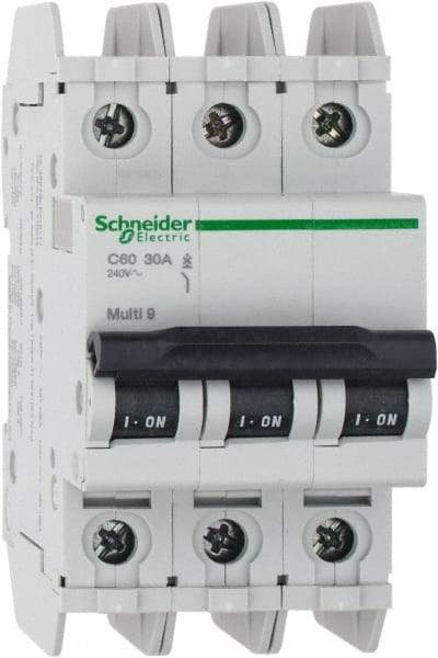 Schneider Electric - 30 Amp, 125 VDC, 240 VAC, 60 VDC, 3 Pole, DIN Rail Mount, Fixed Mount Miniature Circuit Breaker - Thermal Magnetic Trip, Multiple Breaking Capacity Ratings, 73mm Deep x 107mm High x 54mm Wide - Industrial Tool & Supply