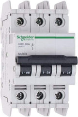 Schneider Electric - 30 Amp, 125 VDC, 240 VAC, 60 VDC, 3 Pole, DIN Rail Mount, Fixed Mount Miniature Circuit Breaker - Thermal Magnetic Trip, Multiple Breaking Capacity Ratings, 73mm Deep x 107mm High x 54mm Wide - Industrial Tool & Supply