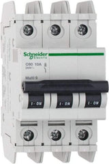 Schneider Electric - 10 Amp, 125 VDC, 240 VAC, 60 VDC, 3 Pole, DIN Rail Mount, Fixed Mount Miniature Circuit Breaker - Thermal Magnetic Trip, Multiple Breaking Capacity Ratings, 73mm Deep x 107mm High x 54mm Wide - Industrial Tool & Supply