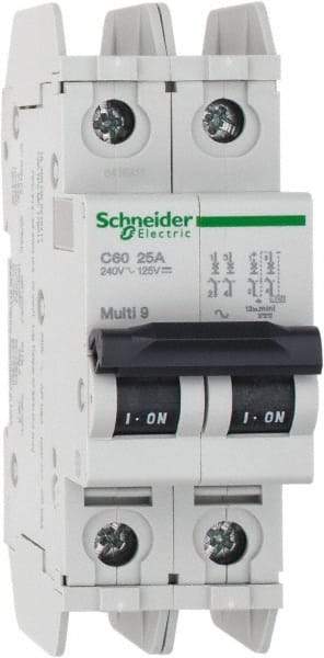 Schneider Electric - 25 Amp, 125 VDC, 240 VAC, 60 VDC, 1 Pole, DIN Rail Mount, Fixed Mount Miniature Circuit Breaker - Thermal Magnetic Trip, Multiple Breaking Capacity Ratings, 73mm Deep x 107mm High x 36mm Wide - Industrial Tool & Supply