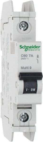 Schneider Electric - 7 Amp, 125 VDC, 240 VAC, 60 VDC, 1 Pole, DIN Rail Mount, Fixed Mount Miniature Circuit Breaker - Thermal Magnetic Trip, Multiple Breaking Capacity Ratings, 73mm Deep x 107mm High x 18mm Wide - Industrial Tool & Supply