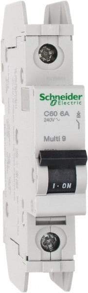 Schneider Electric - 6 Amp, 125 VDC, 240 VAC, 60 VDC, 1 Pole, DIN Rail Mount, Fixed Mount Miniature Circuit Breaker - Thermal Magnetic Trip, Multiple Breaking Capacity Ratings, 73mm Deep x 107mm High x 18mm Wide - Industrial Tool & Supply