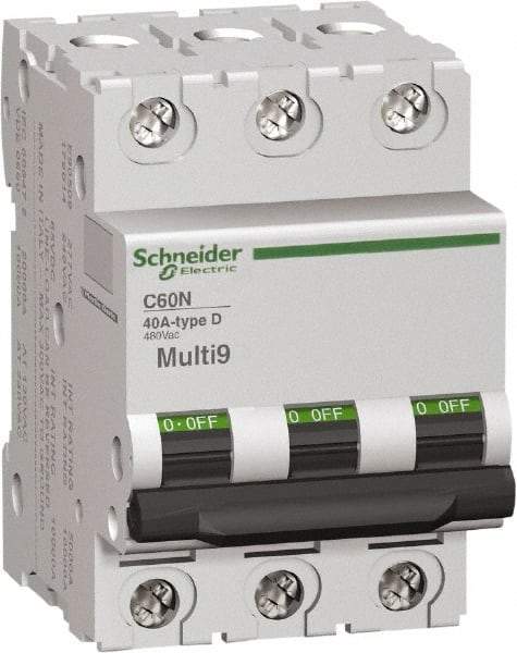 Schneider Electric - 8 Amp, 3 Pole, DIN Rail Mount Standard Circuit Breaker - Multiple Breaking Capacity Ratings, 14-4 (Copper) AWG, 3 Inch Deep x 3.19 Inch High x 2.13 Inch Wide - Industrial Tool & Supply