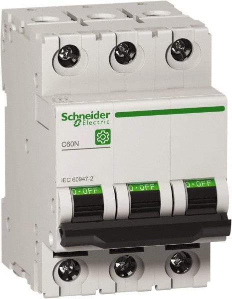 Schneider Electric - 63 Amp, 440 VAC, 3 Pole, DIN Rail Mounted Miniature Circuit Breaker - Magnetic Trip, Multiple Breaking Capacity Ratings, 18-2 AWG, 76mm Deep x 81mm High x 54mm Wide - Industrial Tool & Supply