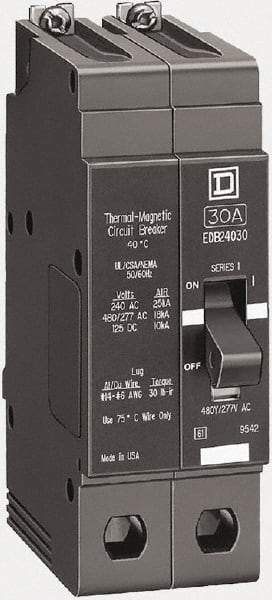 Square D - 30 Amp, 480Y/277 V, 2 Pole, Bolt On Miniature Circuit Breaker - 35 kA Breaking Capacity, 12, 14 AWG - Industrial Tool & Supply