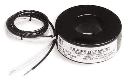 Square D - 100 Amp AC Input, 5 Amp AC Output, Panel Meter Current Transformer - Flying Lead Terminal, For Use with AC Ammeter - Industrial Tool & Supply