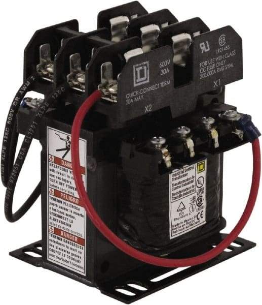 Square D - 75 VA, Top Mount Fuse Block Control Transformer - 50/60 Hz, 3.34 Inch Deep x 4.18 Inch High - Industrial Tool & Supply