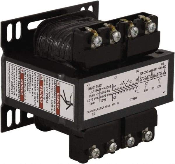 Square D - 1 Phase, 75 VA, Control Transformer - 131°F Temp Rise - Industrial Tool & Supply
