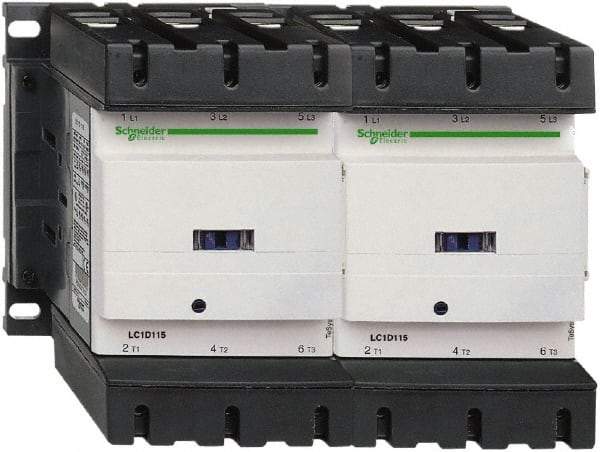Schneider Electric - 3 Pole, 120 Coil VAC at 50/60 Hz, 115 Amp at 440 VAC, Reversible IEC Contactor - 3 Phase hp: 100 at 575/600 VAC, 30 at 200/208 VAC, 40 at 230/240 VAC, 75 at 460/480 VAC - Industrial Tool & Supply