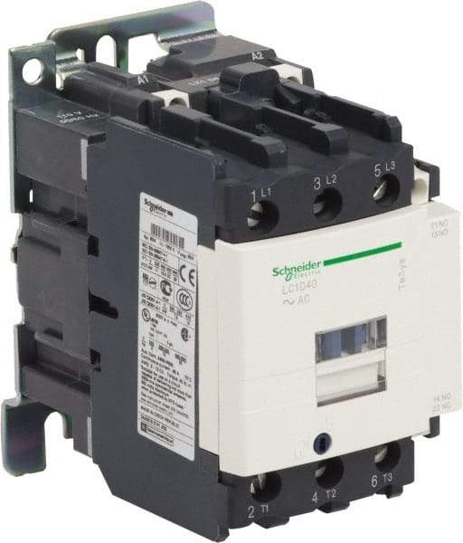 Schneider Electric - 3 Pole, 24 Coil VAC at 50/60 Hz, 40 Amp at 440 VAC and 60 Amp at 440 VAC, Nonreversible IEC Contactor - 1 Phase hp: 3 at 115 VAC, 5 at 230/240 VAC, 3 Phase hp: 10 at 200/208 VAC, 10 at 230/240 VAC, 30 at 460/480 VAC, 30 at 575/600 VAC - Industrial Tool & Supply