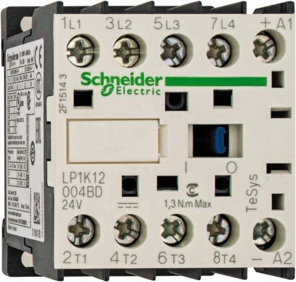Schneider Electric - 4 Pole, 24 Coil VDC, 16 Amp at 690 VAC and 20 Amp at 440 VAC, Nonreversible IEC Contactor - BS 5424, CSA, IEC 60947, NF C 63-110, RoHS Compliant, UL Listed, VDE 0660 - Industrial Tool & Supply