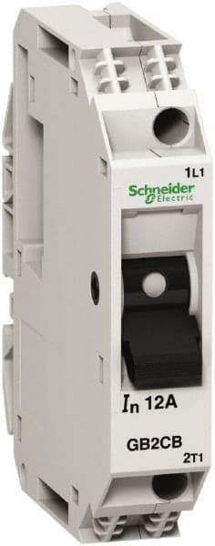 Schneider Electric - 6 Amp, 1 Pole, Backplate, Clip, DIN Rail Mount Circuit Protector - Thermal Magnetic Trip, Multiple Breaking Capacity Ratings, 67mm Deep x 74mm High x 15mm Wide - Industrial Tool & Supply