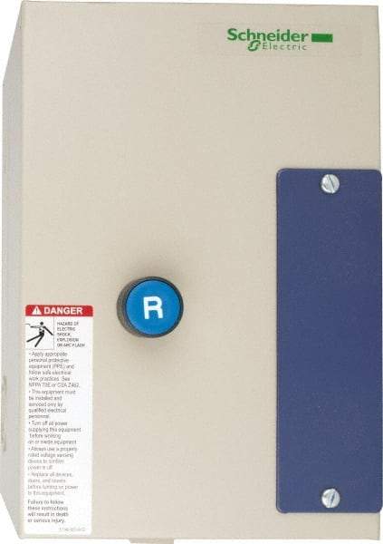 Schneider Electric - 9 Amp, 120 Coil VAC, Nonreversible Enclosed IEC Motor Starter - 1 Phase Hp: 0.3 at 120 VAC, 1 at 240 VAC, 3 Phase Hp: 2 at 208 VAC, 2 at 230 VAC, 5 at 460 VAC, 7.5 at 575 VAC - Industrial Tool & Supply