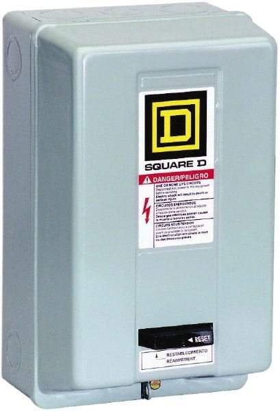 Square D - 220 Coil VAC at 50 Hz, 240 Coil VAC at 60 Hz, 9 Amp, Nonreversible Enclosed Enclosure NEMA Motor Starter - 3 Phase hp: 1-1/2 at 200 VAC, 1-1/2 at 230 VAC, 2 at 460 VAC, 2 at 575 VAC, 1 Enclosure Rating - Industrial Tool & Supply
