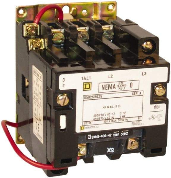 Square D - 3 Pole, 208 Coil VAC at 60 Hz, 18 Amp NEMA Contactor - Open Enclosure, 60 Hz at 208 VAC - Industrial Tool & Supply