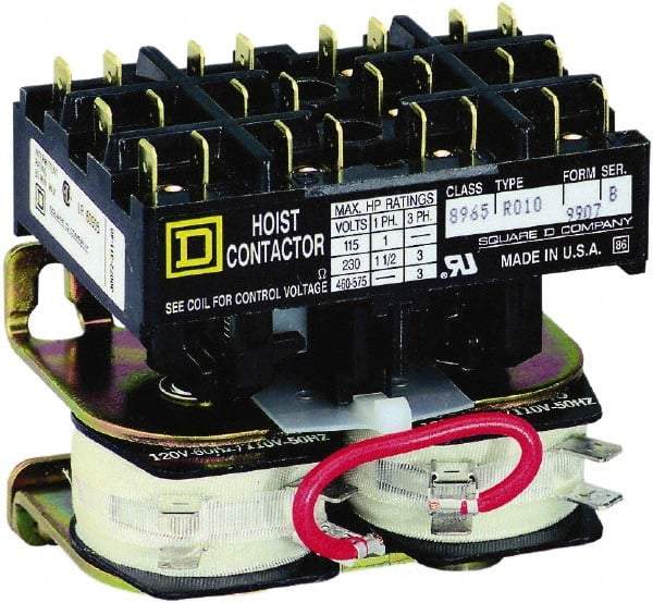 Square D - 3 Pole, 24 Coil VAC at 60 Hz, Reversible Definite Purpose Contactor - Phase 1 and Phase 3 Hp:  1 at 115 VAC, 1.5 at 230 VAC, 3 at 230 VAC, 3 at 460 VAC, 3 at 575 VAC, CSA, RoHS Compliant, UL Listed - Industrial Tool & Supply