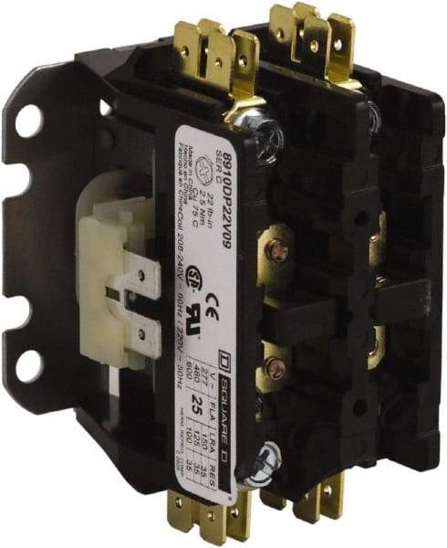 Square D - 1 Pole, 40 Amp Inductive Load, 110 Coil VAC at 50 Hz and 120 Coil VAC at 60 Hz, Definite Purpose Contactor - Phase 1 Hp:  2 at 115 VAC, 5 at 230 VAC, 40 at over 277 V; 50 at up to 277 V Amp Resistive Rating, CE, CSA, UL Listed - Industrial Tool & Supply