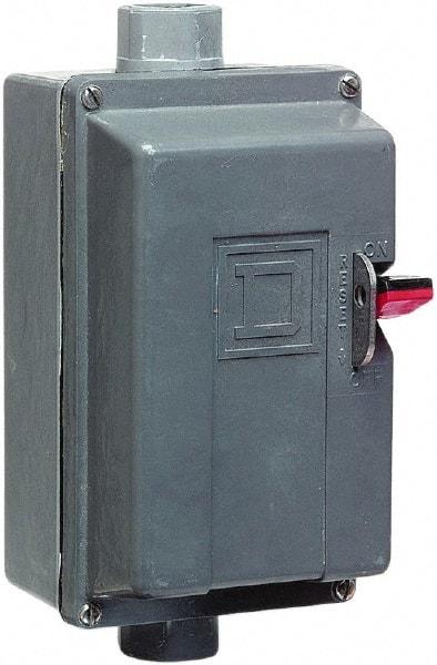 Square D - 2 Poles, 18 Amp, M-0 NEMA, Enclosed Pushbutton Manual Motor Starter - 1 hp at 115 VAC & 2 hp at 230 VAC, CSA, NEMA 4/4X & UL Listed - Industrial Tool & Supply