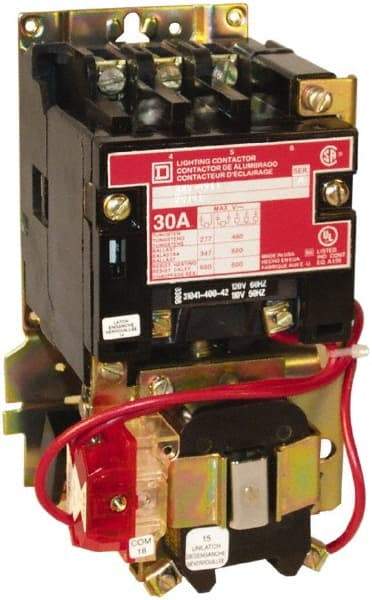 Square D - No Enclosure, 4 Pole, Mechanically Held Lighting Contactor - 30 A (Tungsten), 277 VAC at 60 Hz - Industrial Tool & Supply