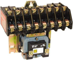 Square D - No Enclosure, 8 Pole, Electrically Held Lighting Contactor - 20 A (Tungsten), 30 A (Fluorescent), 277 VAC at 60 Hz, 8NO Contact Configuration - Industrial Tool & Supply