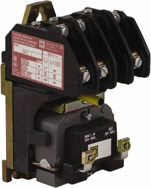 Square D - No Enclosure, 3 Pole, Electrically Held Lighting Contactor - 20 A (Tungsten), 30 A (Fluorescent), 24 VAC at 60 Hz, 3NO Contact Configuration - Industrial Tool & Supply