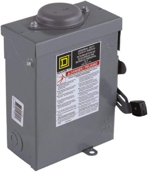 Square D - 30 Amp, 120/240 V, 2 Pole Fused Safety Switch - NEMA 3R, 2 hp at 120 VAC, 3 hp at 240 VAC (Single Phase), DPST Contact Form - Industrial Tool & Supply