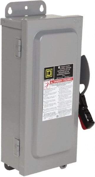 Square D - 30 Amp, 600 VAC/VDC, 3 Pole Fused Safety Switch - NEMA 12 & 3R, 7.5 hp at 480 VAC, 5 hp at 250 VDC (Single Phase), 20 hp at 600 VAC, 10 hp at 600 VDC (Triple Phase) - Industrial Tool & Supply