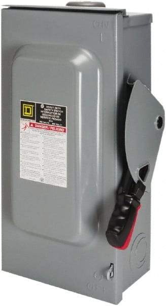 Square D - 30 Amp, 600 VAC/VDC, 3 Pole Fused Safety Switch - NEMA 3R, 7.5 hp at 480 VAC, 5 hp at 250 VDC (Single Phase), 20 hp at 600 VAC, 10 hp at 600 VDC (Triple Phase), 3PST Contact Form - Industrial Tool & Supply