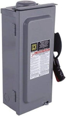Square D - 100 Amp, 240 VAC, 250 VDC, 2 Pole Fused Safety Switch - NEMA 3R, 15 hp at 240 VAC, 20 hp at 250 VDC (Single Phase), 30 hp at 240 Vac, 20 hp at 250 VDC (Triple Phase), DPST Contact Form - Industrial Tool & Supply