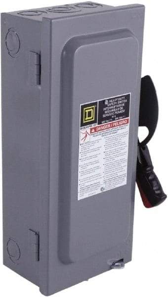 Square D - 100 Amp, 600 VAC/VDC, 4 Pole Fused Safety Switch - NEMA 1, 75 hp at 600 VAC, 130 hp at 600 VDC (Triple Phase), 4PST Contact Form - Industrial Tool & Supply