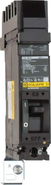 Square D - 20 Amp, 125 VDC, 277 VAC, 1 Pole, Plug On Molded Case Circuit Breaker - Thermal Magnetic Trip, 12-4 (Aluminum), 14-4 (Copper) AWG, 4.16 Inch Deep x 6 Inch High x 1-1/2 Inch Long - Industrial Tool & Supply