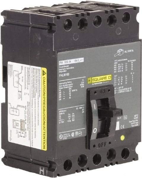 Square D - 100 Amp, 250 VDC, 600 VAC, 3 Pole, Panel Mount Molded Case Circuit Breaker - Thermal Magnetic Trip, 18 kA Breaking Capacity, 12-1/0 (Aluminum), 14-1/0 (Copper) AWG, 4.13 Inch Deep x 6 Inch High x 4-1/2 Inch Long - Industrial Tool & Supply