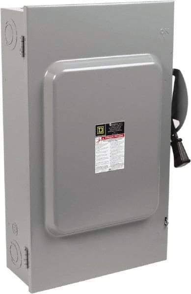 Square D - 200 Amp, 240 V, 3 Pole Nonfused Safety Switch - NEMA 1, 15 hp at 240 VAC (Single Phase), 60 hp at 240 VAC (Triple Phase), 3PST Contact Form - Industrial Tool & Supply