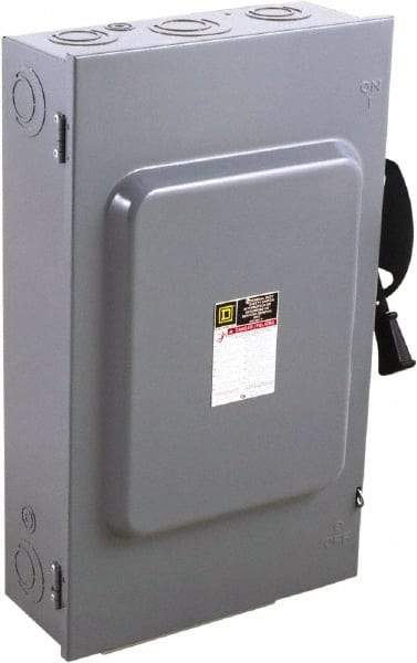 Square D - 200 Amp, 240 V, 2 Pole Fused Safety Switch - NEMA 1, 15 hp at 240 VAC (Single Phase), 60 hp at 240 VAC (Triple Phase), DPST Contact Form - Industrial Tool & Supply