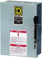 Square D - 30 Amp, 240 V, 3 Pole Fused Safety Switch - NEMA 1, 3 hp at 240 VAC (Single Phase), 7.5 hp at 240 VAC (Triple Phase), 3PST Contact Form - Industrial Tool & Supply