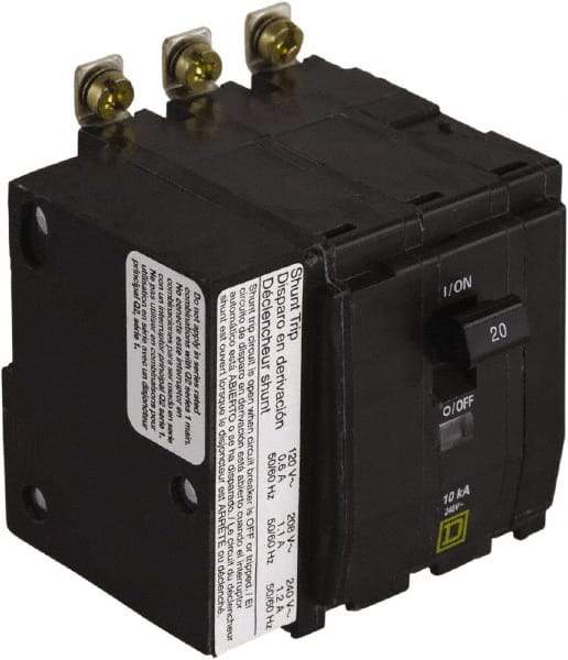Square D - 20 Amp, 240 VAC, 3 Pole, Panel Mount Miniature Circuit Breaker - 14-2 AWG - Industrial Tool & Supply