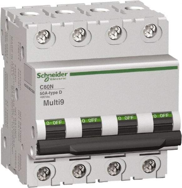 Schneider Electric - 16 Amp, 480Y/277 V, 4 Pole, DIN Rail Mount Miniature Circuit Breaker - Thermal Magnetic Trip - Industrial Tool & Supply