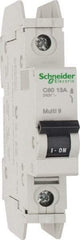 Schneider Electric - 13 Amp, 125 VDC, 240 VAC, 60 VDC, 1 Pole, DIN Rail Mount, Fixed Mount Miniature Circuit Breaker - Thermal Magnetic Trip, Multiple Breaking Capacity Ratings, 73mm Deep x 107mm High x 18mm Wide - Industrial Tool & Supply