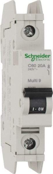 Schneider Electric - 20 Amp, 125 VDC, 240 VAC, 60 VDC, 1 Pole, DIN Rail Mount, Fixed Mount Miniature Circuit Breaker - Thermal Magnetic Trip, Multiple Breaking Capacity Ratings, 73mm Deep x 107mm High x 18mm Wide - Industrial Tool & Supply