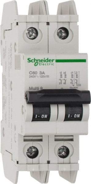 Schneider Electric - 3 Amp, 125 VDC, 240 VAC, 60 VDC, 1 Pole, DIN Rail Mount, Fixed Mount Miniature Circuit Breaker - Thermal Magnetic Trip, Multiple Breaking Capacity Ratings, 73mm Deep x 107mm High x 36mm Wide - Industrial Tool & Supply