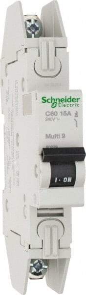 Schneider Electric - 15 Amp, 125 VDC, 240 VAC, 60 VDC, 1 Pole, DIN Rail Mount, Fixed Mount Miniature Circuit Breaker - Thermal Magnetic Trip, Multiple Breaking Capacity Ratings, 73mm Deep x 123mm High x 18mm Wide - Industrial Tool & Supply