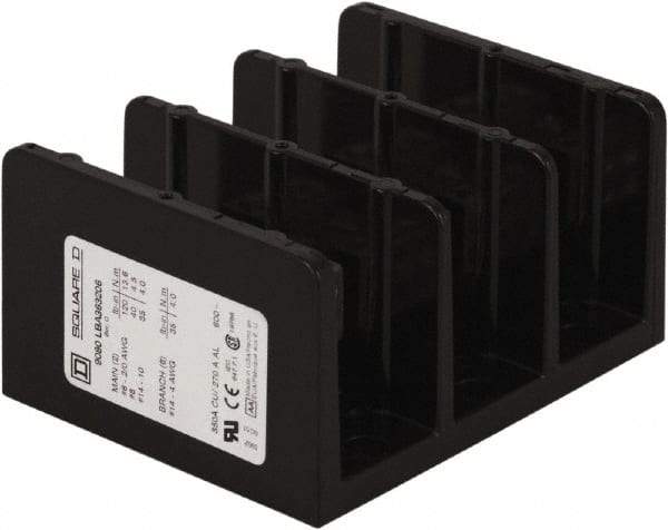 Square D - 3 Poles, 270 (Aluminium), 350 (Copper) Amp, Phenolic Power Distribution Block - 600 VAC, 2 Primary Connection - Industrial Tool & Supply