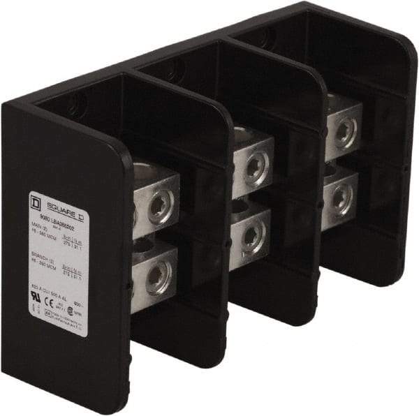 Square D - 3 Poles, 500 (Aluminium), 620 (Copper) Amp, Phenolic Power Distribution Block - 600 VAC, 2 Primary Connection - Industrial Tool & Supply