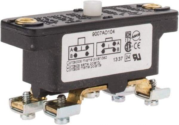 Square D - 0.25 Amp at 125 VDC, 5 Amp at 600 VAC, SPDT-DB, Basic Snap Switch - 600 V, Screw Terminal, 0.69 Lb Max Operating Force, 2-1/2 Inch High x 0.83 Inch Long x 1.03 Inch Wide, -20 to 185°F - Industrial Tool & Supply
