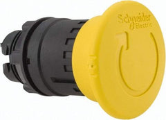 Schneider Electric - 22mm Mount Hole, Extended Mushroom Head, Pushbutton Switch Only - Round, Yellow Pushbutton, Nonilluminated, Maintained (MA) - Industrial Tool & Supply