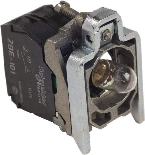 Schneider Electric - Pushbutton Switch Mounting Collar with Contact Block & Light Module - BA 9s Lamp - Industrial Tool & Supply