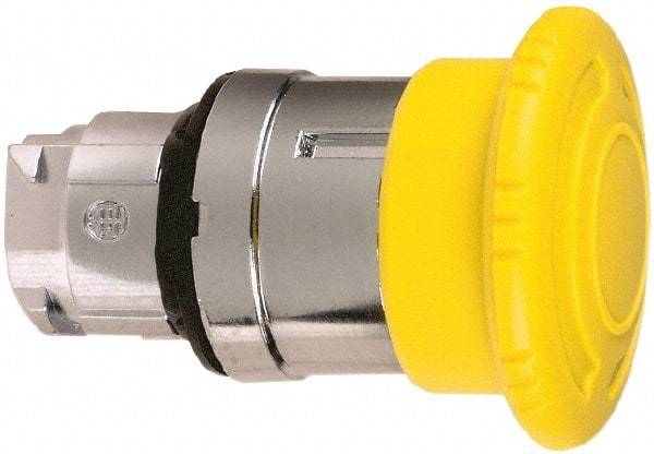 Schneider Electric - 22mm Mount Hole, Extended Mushroom Head, Pushbutton Switch Only - Round, Yellow Pushbutton, Nonilluminated, Maintained (MA) - Industrial Tool & Supply
