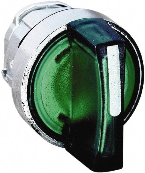 Schneider Electric - 22mm Mount Hole, 3 Position, Handle Operated, Selector Switch - Green, Momentary (MO), Illuminated, Shock, Vibration and Water Resistant - Industrial Tool & Supply